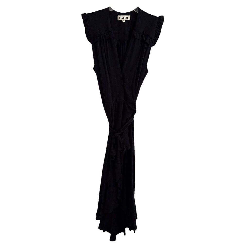 NWOT Secular Olivia Sleeveless Tie Waist Wrap USA Dress Black $248 Sz S